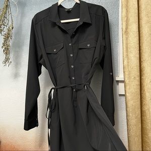 Eddie Bauer Shirt Dress Charcoal Black with waist tie and pocket size 2XL